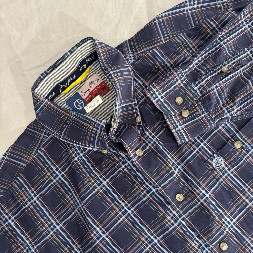 Wrangler George Strait Cowboy Mens XXL Blue Plaid Button Down Western‎ Shirt